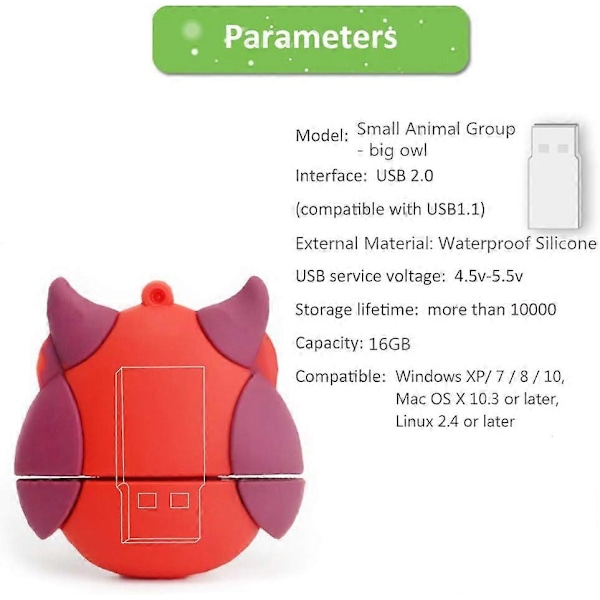 16 Gt USB-tikku, 5 kpl pakkaus, USB-muistitikku Pendrive eläinpainatuksella