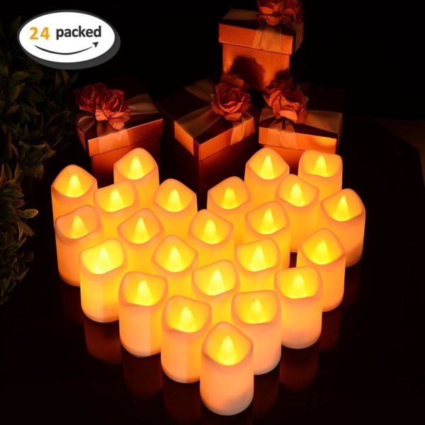 LED-ljus, värmeljus 24 flimrande flamlösa ljus Realistiskt varmt vitt