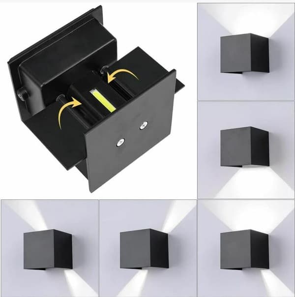 2 stk. 12W COB LED væglampe, sort