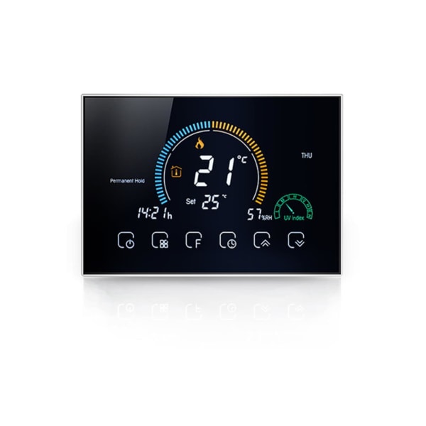 Programmerbar termostat, bakgrundsbelyst LCD-pekskärm, med låsfunktion-svart