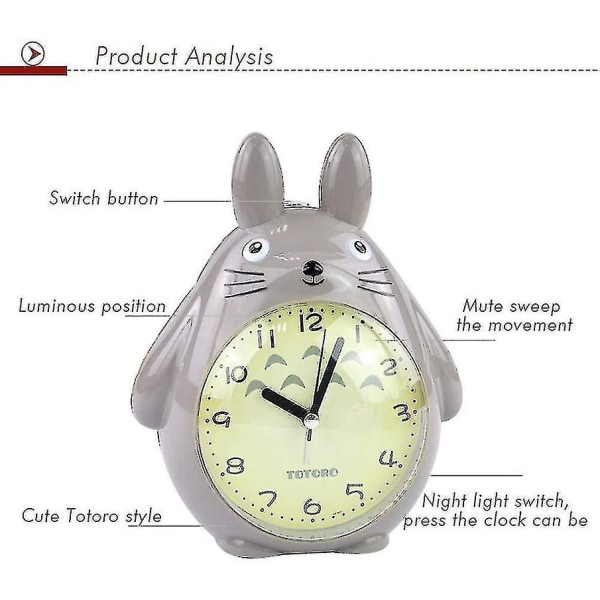 Wekity For Totoro-tema, Snooze-funktion Lydløs og LED-nattelys. Bedste gave til børn Teenagere[HSF]