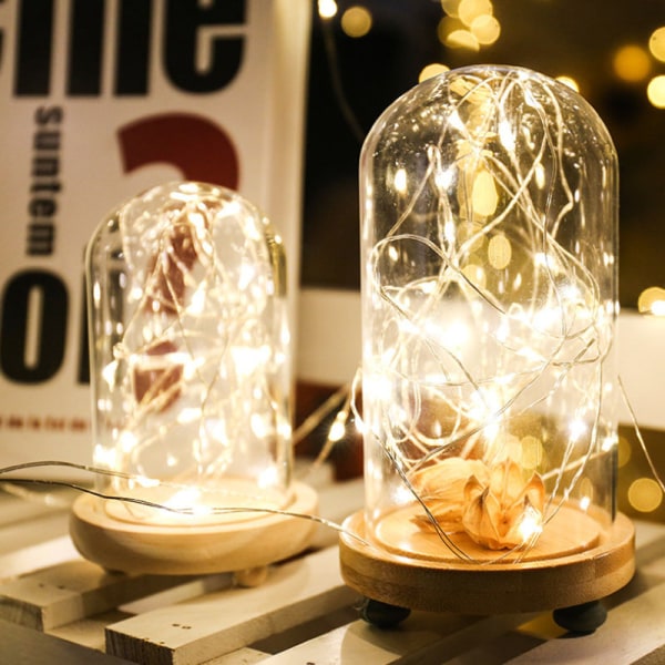 20 stk. 1M 10 LED'er Batteri LED-lyskæde Kobbertrådslyskæde til soveværelser, indendørs, udendørs, jul, fest, have, bryllup, gør-det-selv, varm hvid