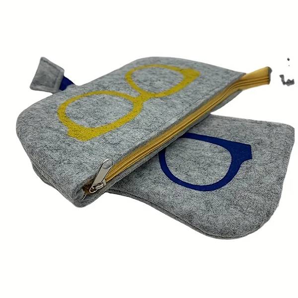 Et stykke filt lynlås mini pung med briller accent, unisex multifunktionelle mode tilbehørstasker sort