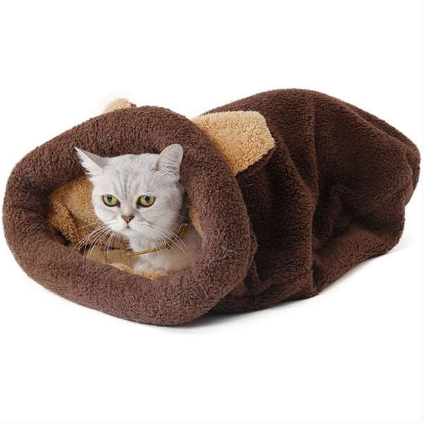 Myk og komfortabel kattesovepose i ett stykke, Igloo Dome Kennel Cat Basket (brun) - 50x40cm