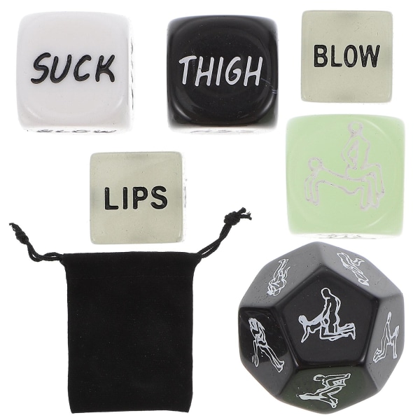 6 stk Sexspill terningsett Morsomme voksenspill Sexterninger Erotisk gambling dritt med svart oppbevaringspose i plysj for elskere par