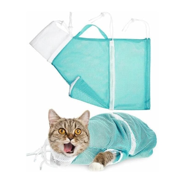 Cat Bath Bag Justerbar Multifunksjonell Fast Cat Bath Bag-grønnaktig hvit