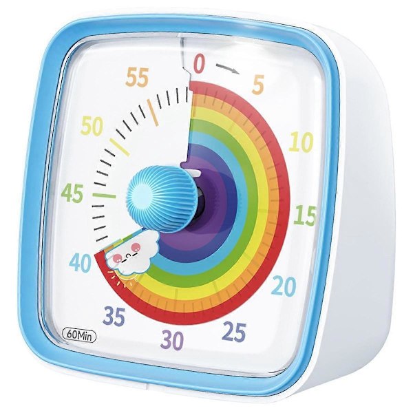 60-Minutters Visuel Timer med Natlys, Nedtællingstimer, Pomodoro Timer med Regnbue Mønster til Børn og Voksne Blå