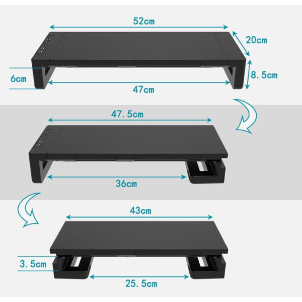 Foldbar Monitor Stativ, USB 3.0 Computer Monitor Hub, Skrivebordsstativ med Opbevaringsskuffe,
