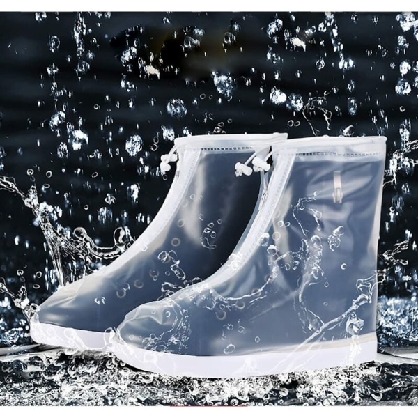 Vattentäta skoöverdrag Återanvändbara halkfria silikonskoöverdrag Transparent(M)36-37-Vit