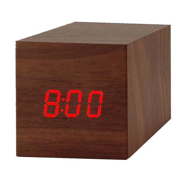 Digital väckarklocka, trä LED-ljus Mini Modern Cube skrivbordsväckarklocka
