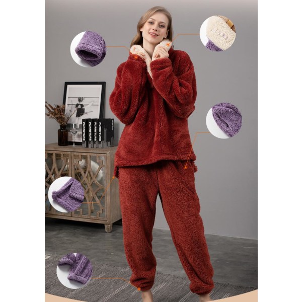 Pysjamas for kvinner, lange topper og bukser, 2-delt sett, vinterpysjamas XXL