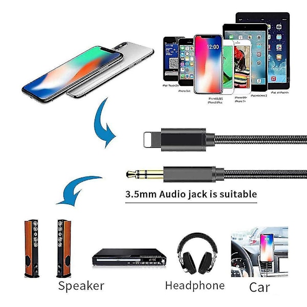 Billadapter for iPhone, lydkabel med 3,5 mm lydutgang, førsteklasses lyd