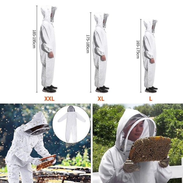 Koko vartalon mehiläishoitopuku yksiosainen mehiläishoitopuku hengittävä suojaava mehiläishoitopuku työkalu 2xl