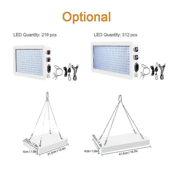 2000W LED-växtlampa för inomhusväxter 312 LED-lampor Fullspektrum Veg och Bloom Dubbelströmbrytare IP65 Vattentät