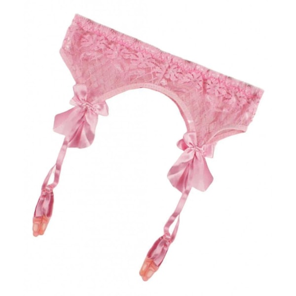 Kvinner Sexy strømpebånd belte stropp blonder bue suspender belte danse klubbklær rosa