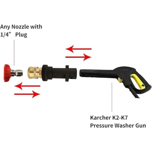 Korkeapainepesurin pistooliadapteri 1/4'' pikaliittimellä, naaraspuolinen, yhteensopiva Karcher/Krcher K-sarjan K2, K3, K4, K5, K6, K7 kanssa