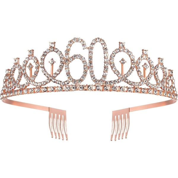 Kvinnors 60-årsbälte och tiara, roséguld födelsedagsbälte och krona 60-årsbälte och tiara för kvinnor