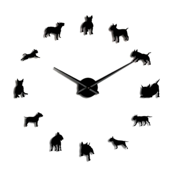 Bull Terrier Dog Wall Art Diy Stor Väggklocka Dog Clock Watch Black Z