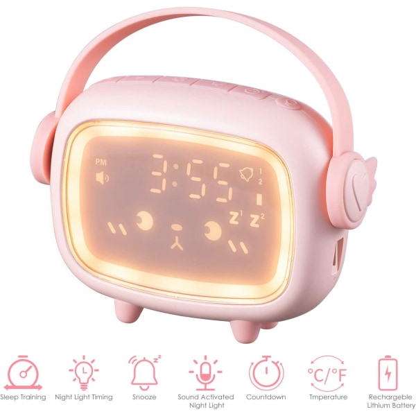 Kids Alarm Clock Pink for Girls Bedroom,Children's Sleep Trainer,Wake Up Light & Night Light （Pink）