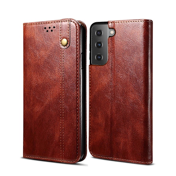 Samsung Galaxy S22 Ultra 5G -puhelimelle yksinkertainen vaha Crazy Horse -kuvioinen vaakasuora läppä nahkainen puhelinkotelo korttipaikoilla ja pidikkeellä