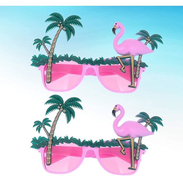 2 stk. hawaii solbriller kreative kokospalme flamingo foto rekvisitter briller briller til strand hawaiiansk fest sommer (pink)