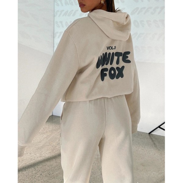 Hoodie-vit Fox Outerwear -två delar av Hoodie Suits Långärmad Hooded Outfit Set Jst. S Apricot