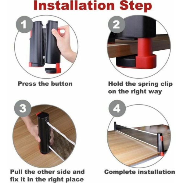 Infällbart nätställ för bordtennis - svart och rött, förlängs till 170 cm, passar bord under 5 cm tjocka, 1 st