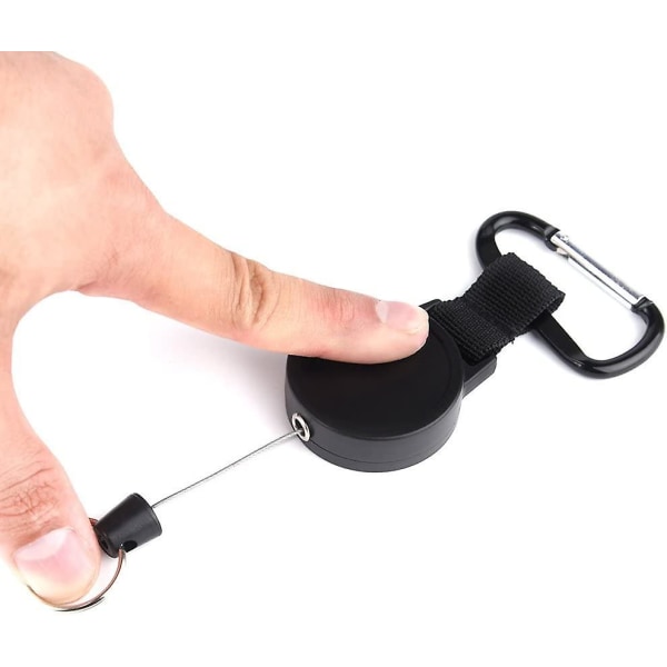 3-delers ID-merke Jojo Kraftig uttrekkbar nøkkelring uttrekkbar nøkkelrullnøkkel Jojo nøkkelring med 65 cm/25 tommer ståltråd, svart