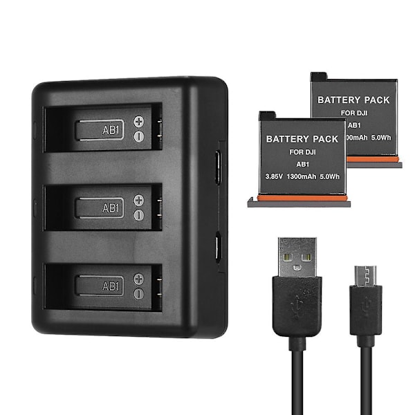 Laddningskit med trippelkanal laddare med 2 st 1300mAh laddningsbara Li-ion batterier USB laddningskabel för DJI OSMO Action kamera
