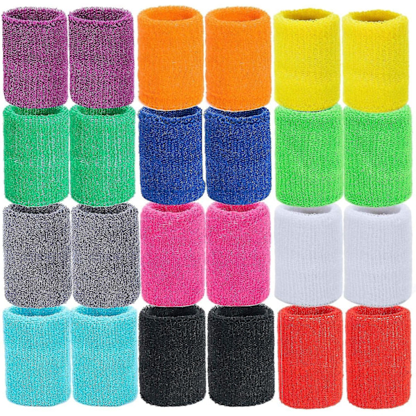 12 Par Svettbands Armbands Bomulls Sport Armbands Absorberande Svettbands för Män Kvinnor Barn, Slumpmässiga Färger