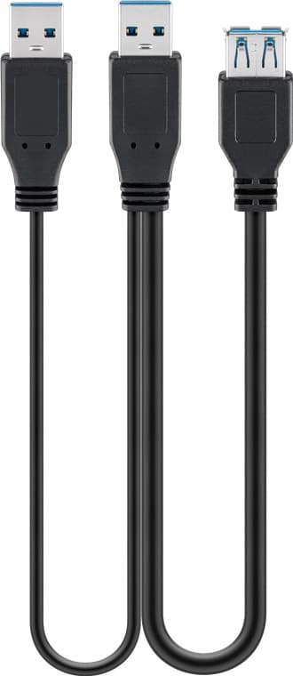 2-i-1-kabel USB-A til 2x USB-A, 0,3 m, sort