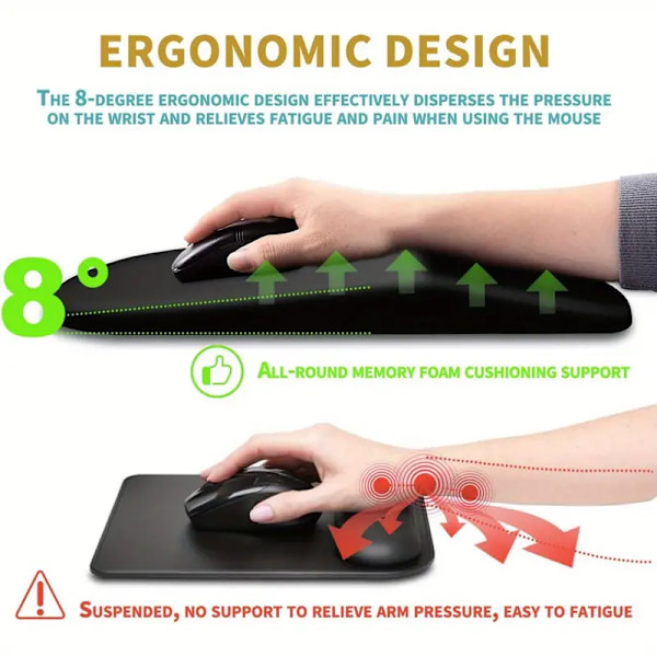 Ergonomisk Gel Musmatta Med Handledsstöd & Massage - Smärtlindring, Minnesskumkudde