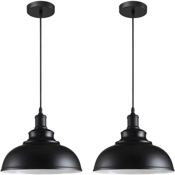 Set med 2 taklampor Industrial Lights Vintage pendellampor E27 Diameter 29cm (svart och vitt)