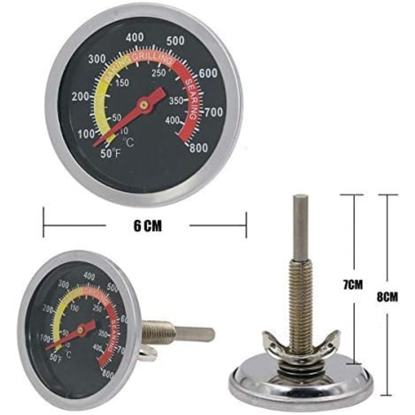 6 cm utendørs grill røkt rustfritt stål termometer,