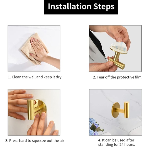 Hålfri krok klisterkrok väggmonterad kökskrok för badrum (2 stycken guld)