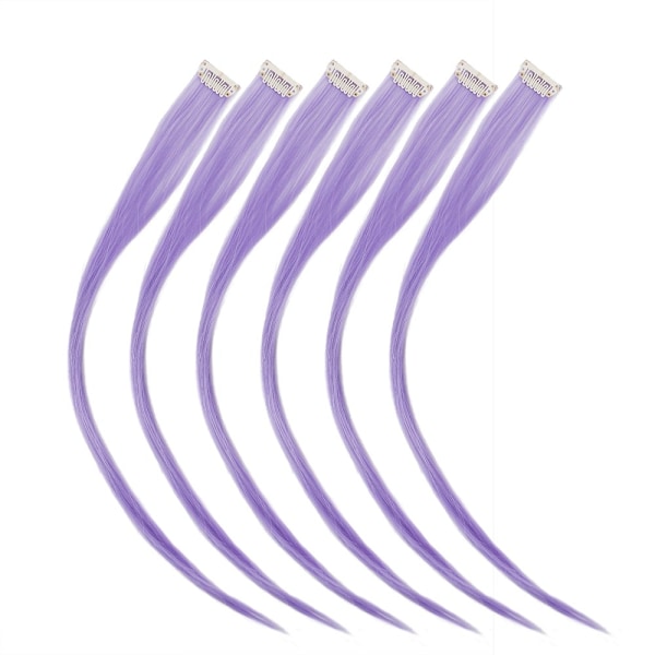 Creamily 20 tum Clip in Hair Extension Rak Hår Rosa Party Highlights Syntetiskt Hår Extension för Kvinnor Flickor (6 st/förpackning)