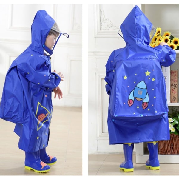 Regnjacka – modetecknad regnjacka för barn med stor takfot blå S
