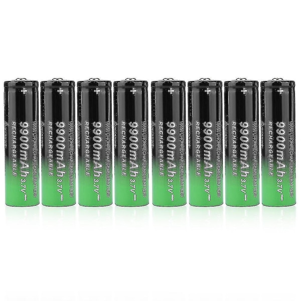 8 stk 18650 9900 mah genopladeligt batteri Mini bærbar stor kapacitet Sort+grøn