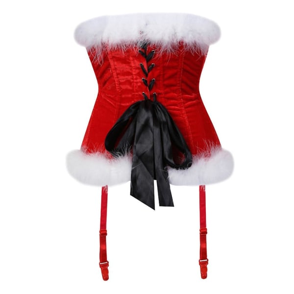 Tomteunderkläder för kvinnor Röd julkorsett Babydoll Set Chemises Xmas Outfit Spets Sovkläder Julunderkläder Bustier Black XS