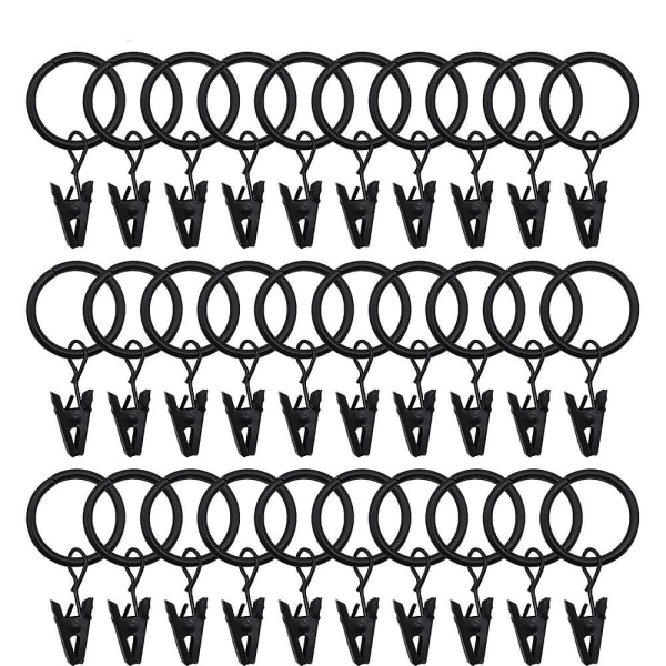 Duschdraperikrok Gardinringar med klämma 30 delar för hemtillbehör (svart)