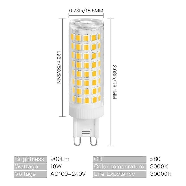 12W G9 LED-lamppu Lämmin Valkoinen 3000K, Vastaava Halogeeni 100W Lamppu, 360° Laaja Valokeila, Ei Himmennettävä