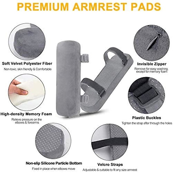 2 stk stolarmrestpute, Universal armrestpute, Memory Foam albuepute for hjem og kontorstol, G