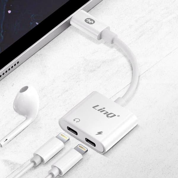 Lyd- og ladeadapter iPhone til dobbel Lightning kompakt LinQ Hvit