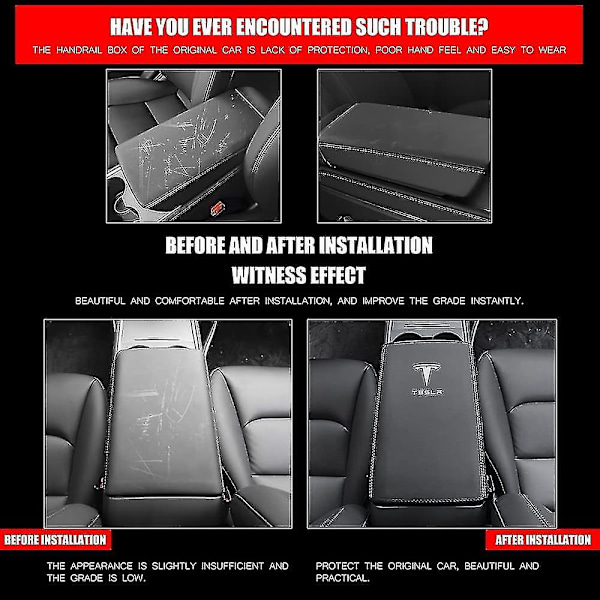 Bil Armstödsöverdrag För Tesla Model 3 Model Y Pu Läder Center Console Protector Pad Bil Vattentät Armstödslåda Matta För Model 3 2017-2022 Mo