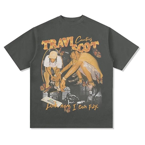 Travis Scott Grafisk tröja Coola Streetwear män män Kvinnor Mode Hip Hop T-shirt i ren bomull Man Oversized T-shirt grey XXL