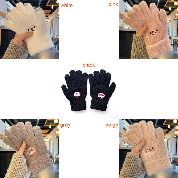 Dam vinter touch screen handskar tjocka varma stickade stretch handskar grå
