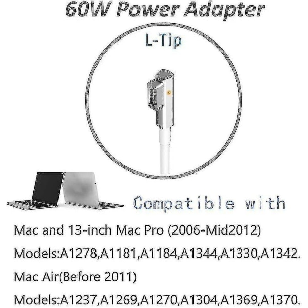 60w Macbook Pro-oplader - Udskiftning 60w L-tip Macbook-oplader til gammel Macbook Pro 13 tommer - Universal strømadapter kompatibel med Macbook Pro 13 I