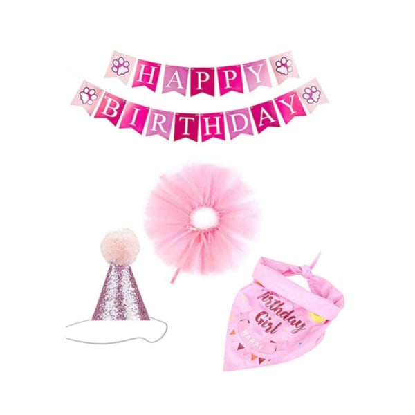 Hundebursdagsbandana, skjerfluebannersett for bursdagsdekorasjoner for hundekatt kjæledyr, rosa sett med fire