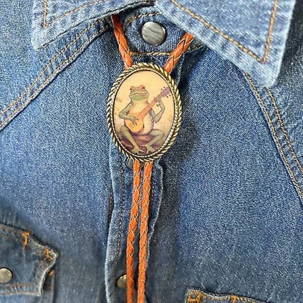 Banjo Frog Bolo Tie, Western Cowboy Bolo Tie til Mænd, Western Banjo Tie Denim Tie Tilbehør