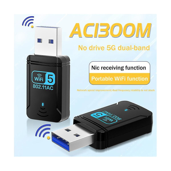 1300 Mbps Wifi-sovitin USB Langaton verkkokortti Kaksitaajuinen 2,4GHz 5GHz Usb3.0 Wifi-sovitin pöytäkoneelle